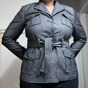 Sharagano Womens Gray Belted Blazer Suit Jacket Size 12